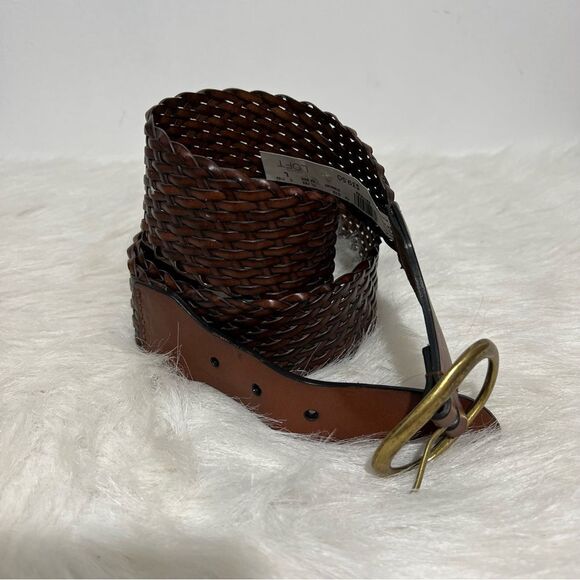 NWT Loft Basketweave Brown Leather Belt with Brass Buckle -- L - Picture 2 of 7